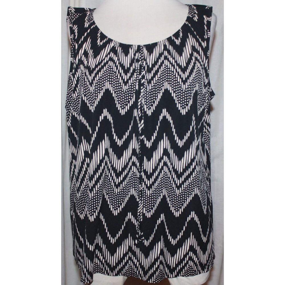 Women's Naif Black & White Zig Zag Print Sleeveless Stretch Top Size XL
